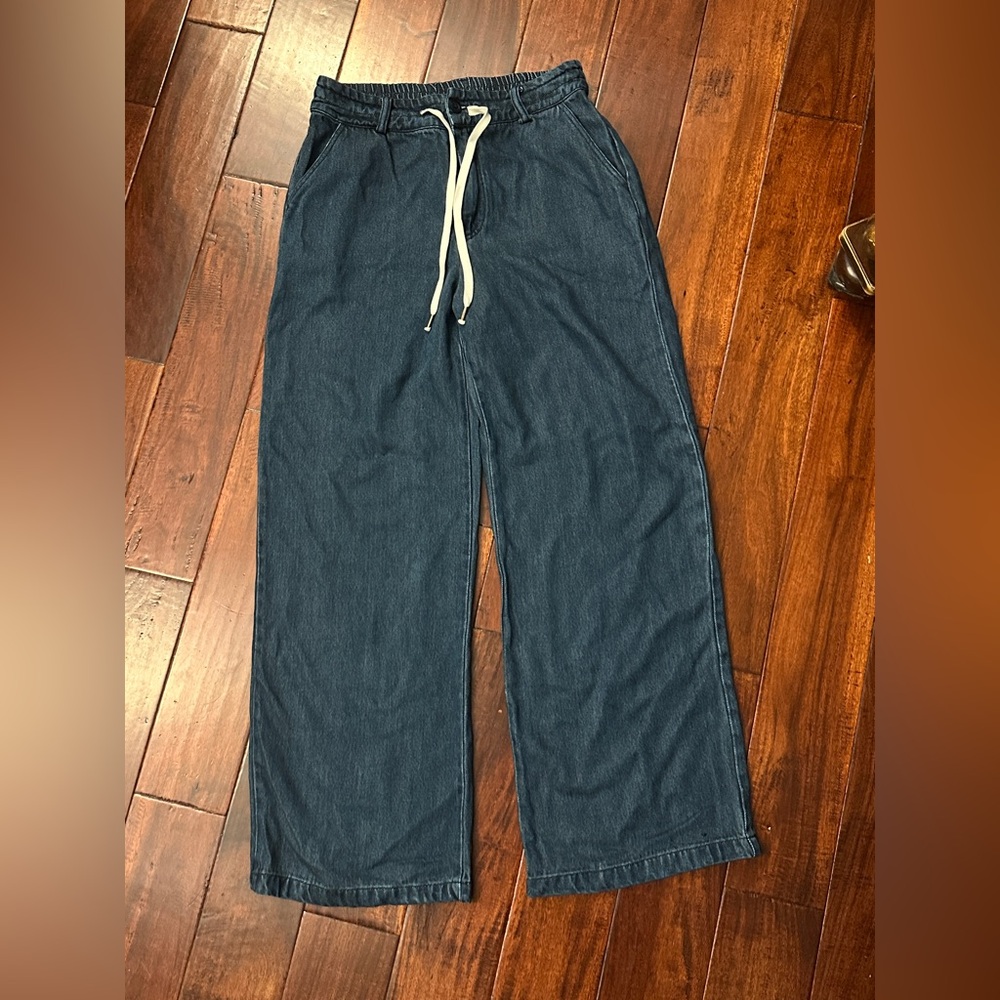 NWT YFB Young Fabulous & Broke Relax Wide Leg Dark Washed Denim Pants